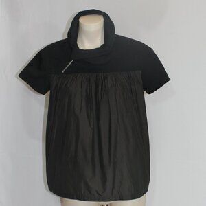 Dries Van Noten Brown Black zip 1 button short sleeve top size 36 /s/m